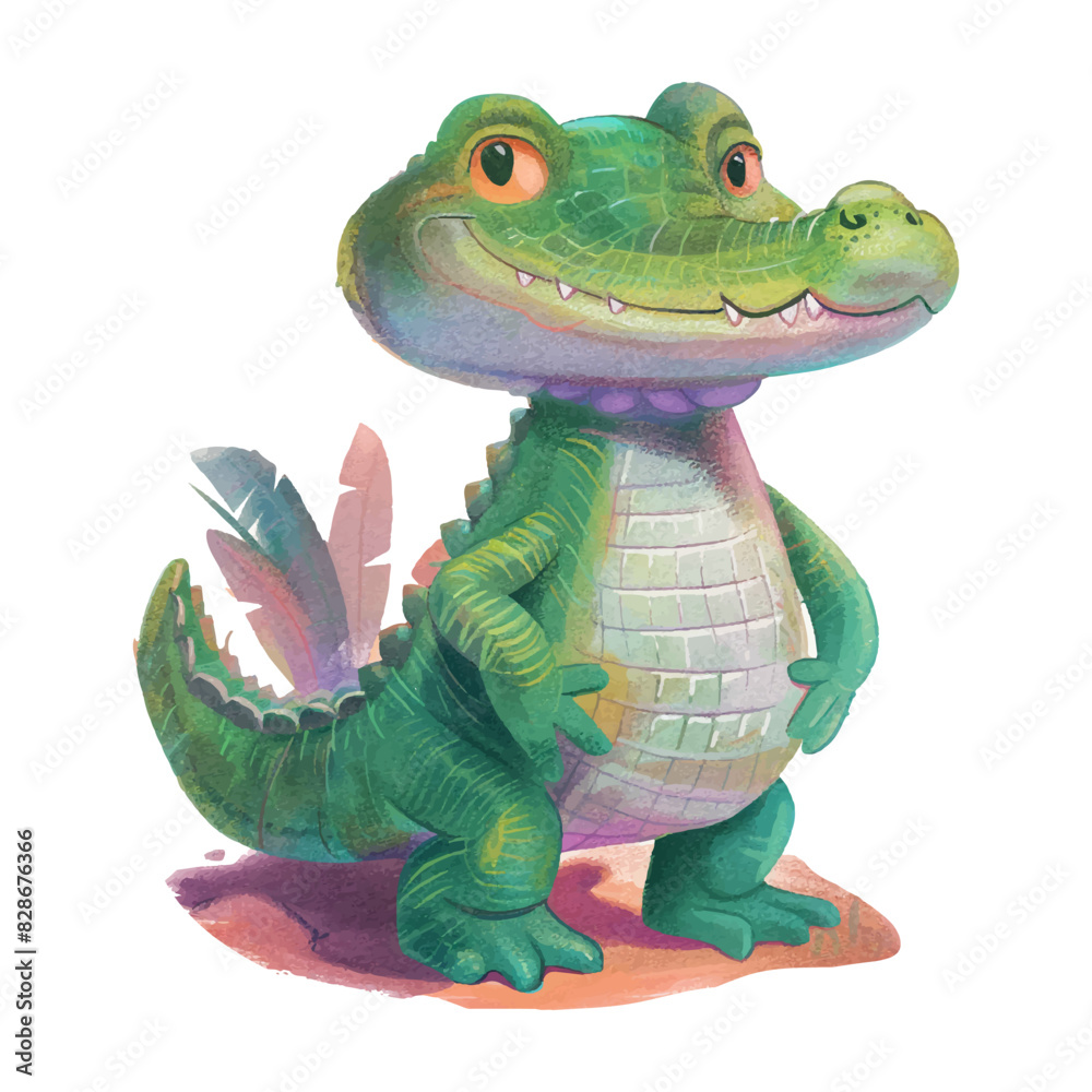 Fototapeta premium Cute crocodile running white background (17)