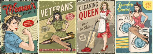 Pinup girls set sticker colorful