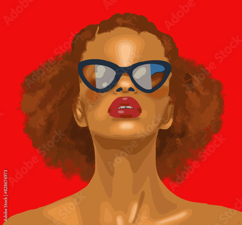 femme noire beauté rouge à lèvre lunettes de soleil maquillage glamour été afro