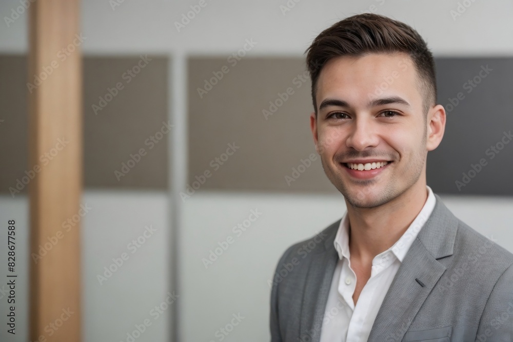 Happy male office worker working in a positive work environment with copy space. Happy male office worker working in a positive work environment with copy space.