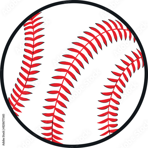 A Long and Engaging Title Vibrant Illustration of a Classic Baseball with Intricate Red Stitching on a Crisp White Surface, Encased in a Bold Circular Frame, Perfect for Sports Enthusiasts and Graphic