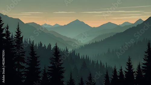 simple minimalist flat design mountain forest for web banner, blog banner, wallpaper, background template, adventure design, tourism poster design, backdrop design  Generative AI 