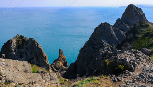 Kara-Dag, colorful volcanic rocks along the Black Sea coast in the national park, Crimea photo