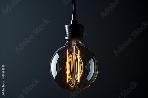 Antique Edison style light bulb on black background.