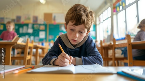 students writing at school class