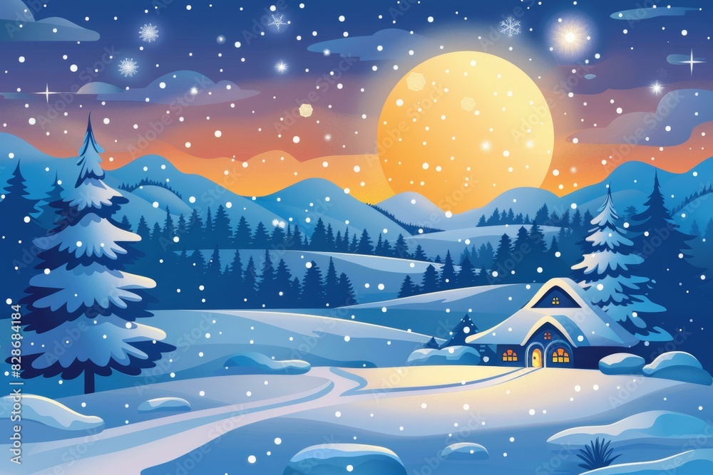 Winter Wonderland: Snow-Covered Village Under a Starry Sky