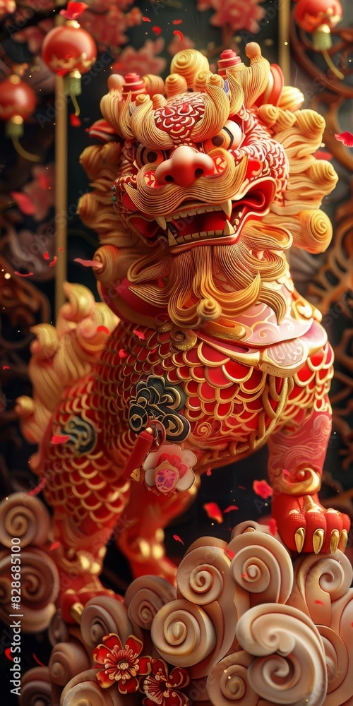 Traditional Chinese Lion Dance Performance