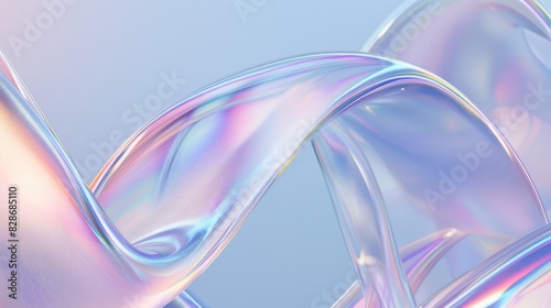 Macro glass 3d Y2K render abstract background. Transparent glassmorphism modern texture. Holographic curved wave in motion. Gradient design element.