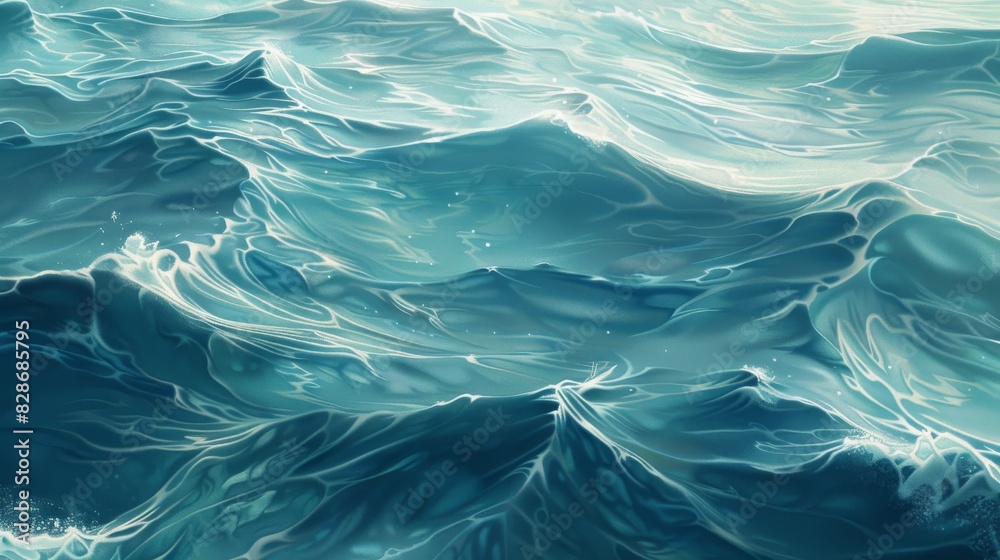 Obraz premium Close-up of gentle waves in a tropical setting, where the water shifts seamlessly from light to deep aqua, mimicking the natural gradient found in ocean depths. 