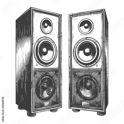 a Music speakers with old engraving style