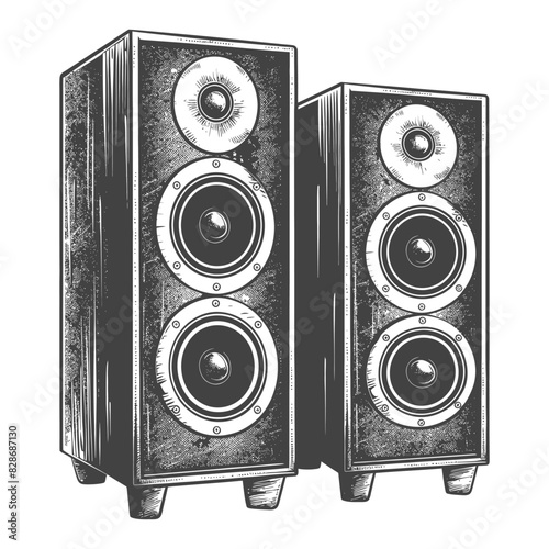 a Music speakers with old engraving style