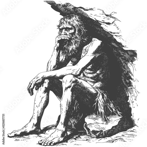 ancient caveman with engraving style
