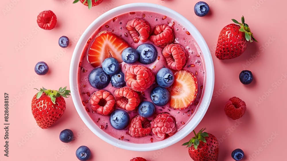 A vibrant bowl of mixed berries with strawberries, raspberries, and blueberries on a pink background, highlighting fresh and healthy food. A vibrant bowl of mixed berries with strawberries, raspberries, and blueberries on a pink background, highlighting fresh and healthy food.