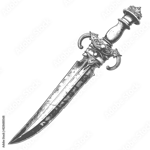 ancient dagger weapon with engraving style photo