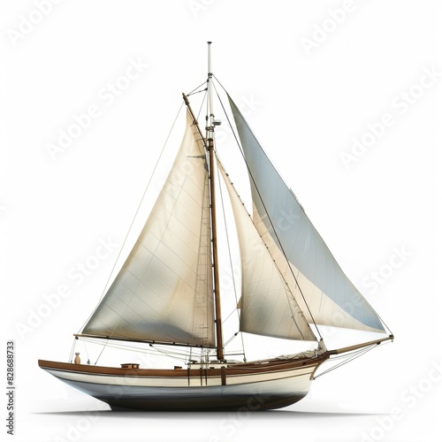 Sailing boat, realistic style, simple background, white background