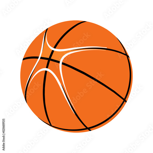 High-Resolution Vector Illustration of a Classic Orange Basketball with Realistic Black Panel Lines and Dynamic Lighting Effect