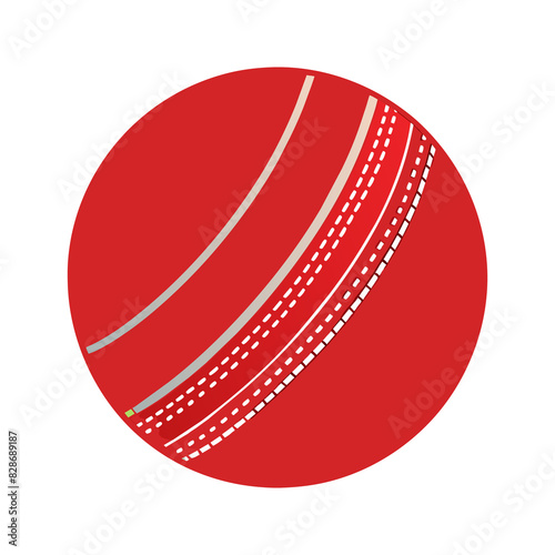 Vector Illustration of a Classic Red Cricket Ball with Prominent Yellow Seam Stitching and Subtle Gradient Shading