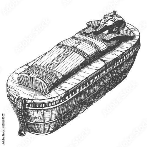 ancient egypt sarcophagus with old engraving style