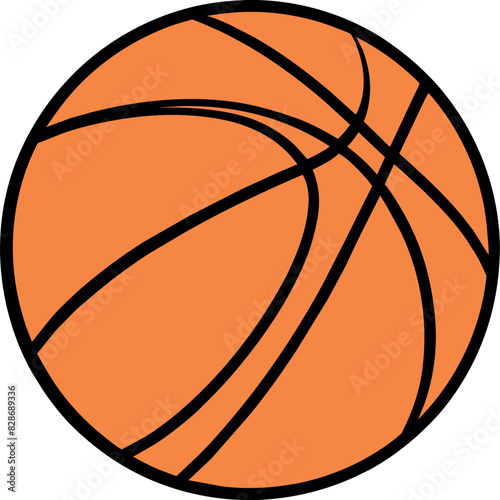 High-Resolution Vector Illustration of a Classic Orange Basketball with Realistic Black Panel Lines and Dynamic Lighting Effect