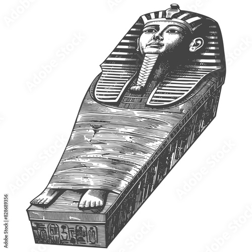 ancient egypt sarcophagus with old engraving style