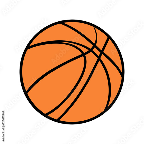 Vector Illustration of a Classic Orange Basketball with Bold Black Contour and Dynamic Curved Lines on a Clean White Background Ideal for Sports-Themed Graphics, Educational Materials, and Athletic Me