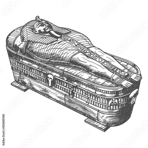 ancient egypt sarcophagus with old engraving style