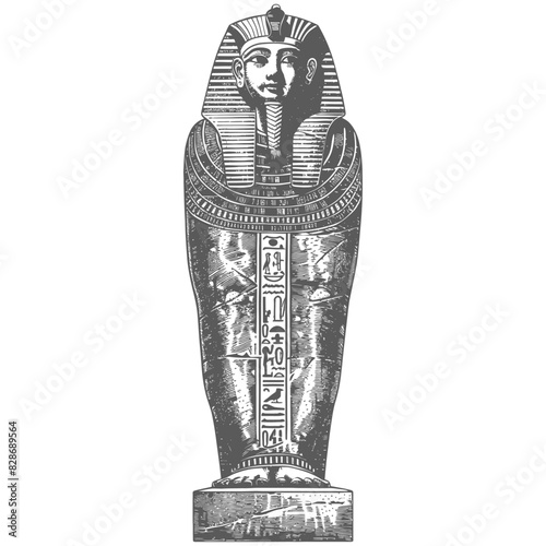 ancient egypt sarcophagus with old engraving style