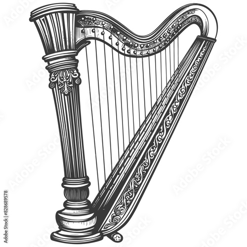 ancient harp with engraving style