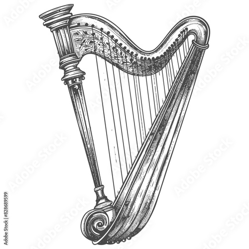 ancient harp with engraving style