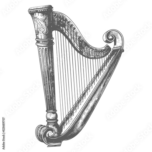 ancient harp with old engraving style