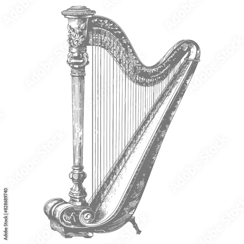 ancient harp with old engraving style