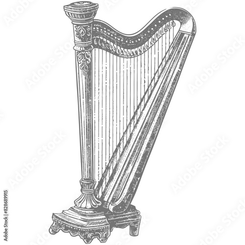 ancient harp with old engraving style