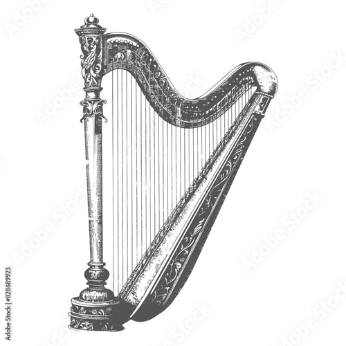 ancient harp with old engraving style