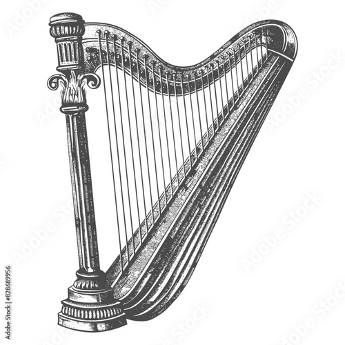 ancient harp with old engraving style