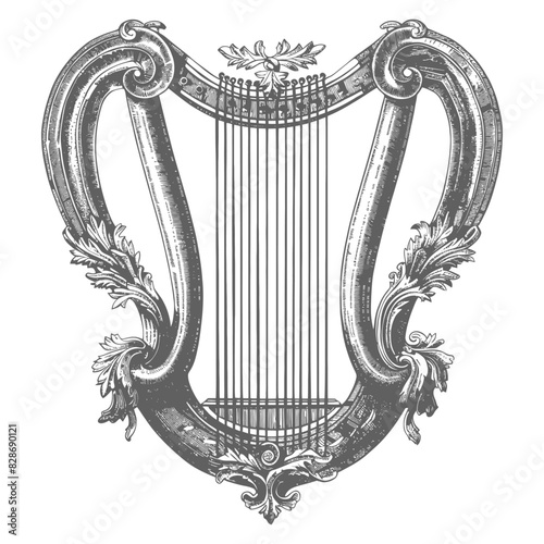 ancient lyre with engraving style