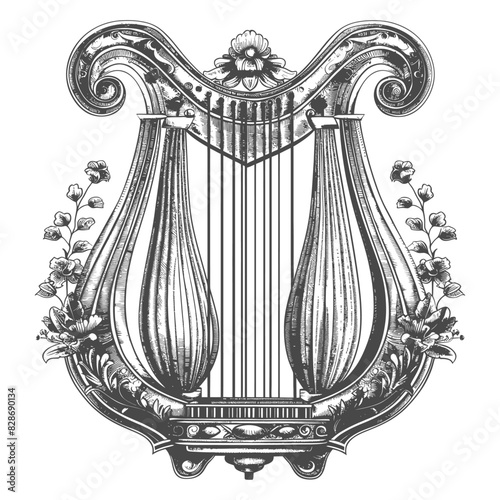 ancient lyre with engraving style