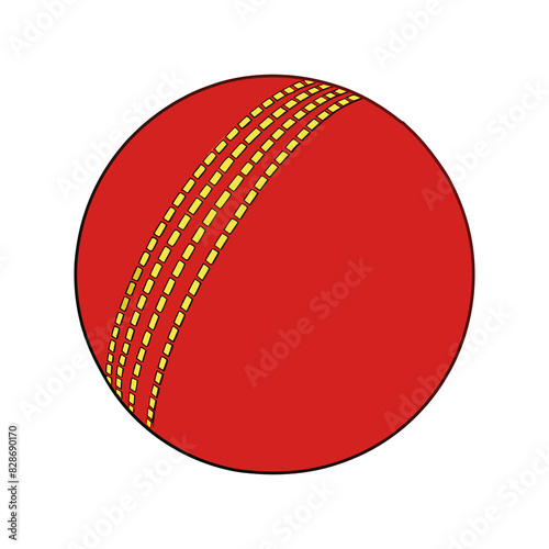 Vector Illustration of a Classic Red Cricket Ball with Prominent Yellow Seam Stitching and Subtle Gradient Shading
