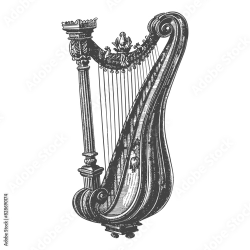 ancient lyre with old engraving style