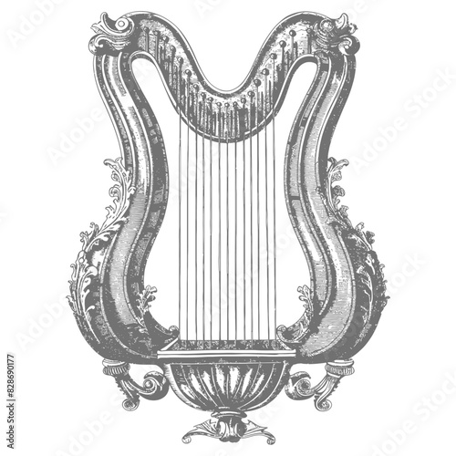 ancient lyre with old engraving style