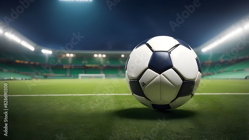 A soccer ball in a stadium on a verdant pitch © Ashan