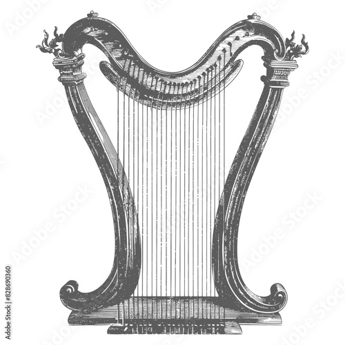 ancient lyre with old engraving style