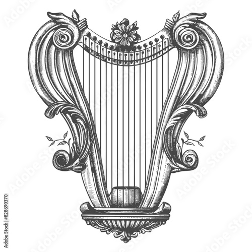 ancient lyre with old engraving style