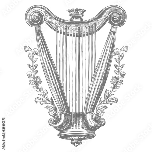 ancient lyre with old engraving style