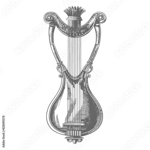 ancient lyre with old engraving style