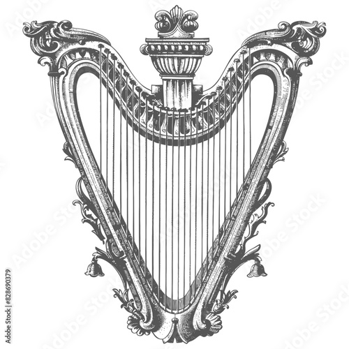 ancient lyre with old engraving style