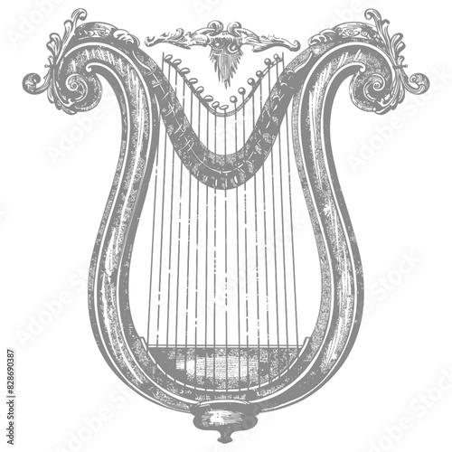 ancient lyre with old engraving style