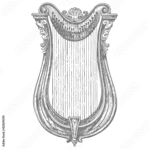 ancient lyre with old engraving style