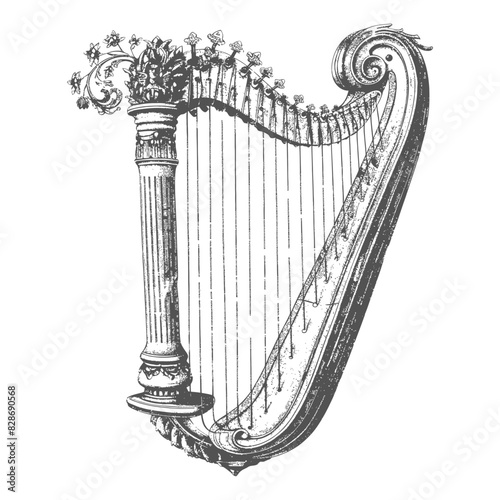 ancient lyre with old engraving style