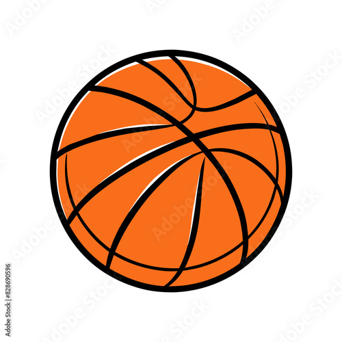 Vector Illustration of a Classic Orange Basketball with Bold Black Contour and Dynamic Curved Lines on a Clean White Background Ideal for Sports-Themed Graphics, Educational Materials, and Athletic Me
