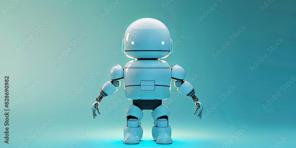 Fototapeta premium Robot humanoïde blanc de dos avec lumières sur fond vert